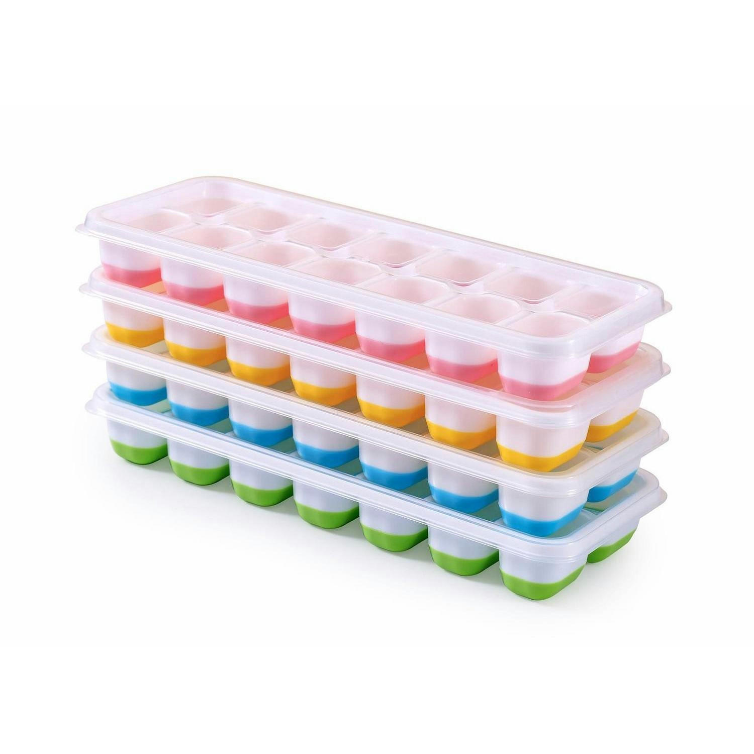 EISWÜRFELFORM 4er Set mit Deckel stapelbar - Multicolor, Kunststoff (3.1/25.4/9.8cm)
