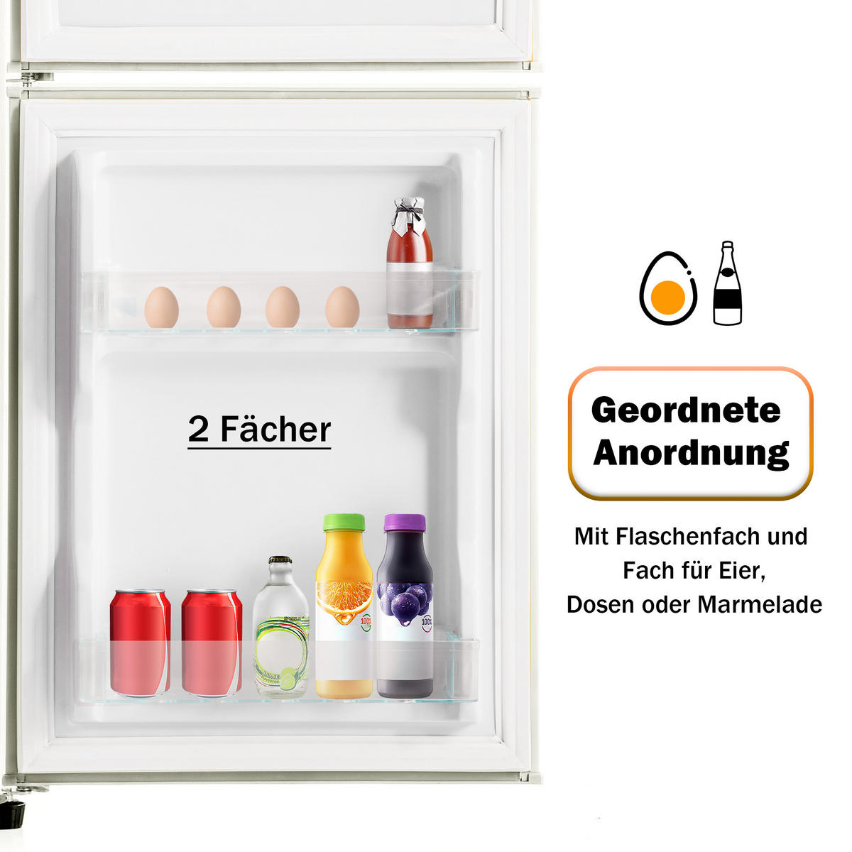 KUHLSCHRANK 45.5/42/88.8 cm Cremeweiß 60L mit LED-Licht, Energieklasse E - Weiß, Metall (45.5/88.8/42cm) - Oxeza