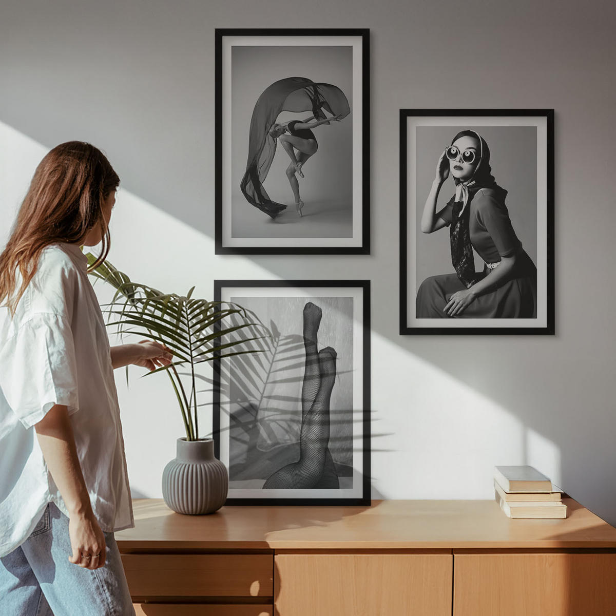 WANDBILDER 3er-Set - 40x60 cm Schwarzer Rahmen - Schwarz-Weiß-Porträts von Frauen - Schwarz, Kunststoff (40/60cm) - ArtPrintCave