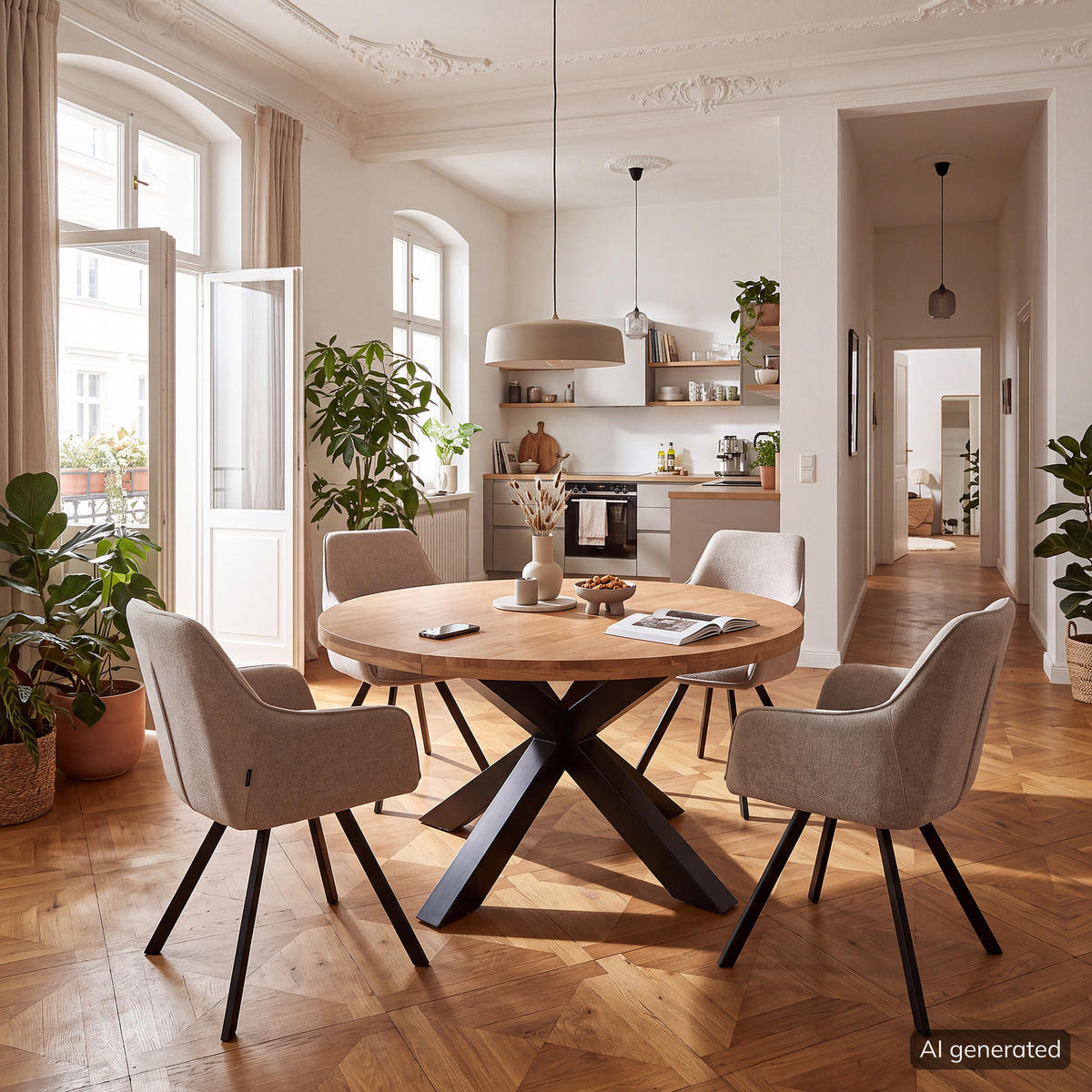 ESSTISCH mit Massivholzplatte - Mango massiv / Eisen - Schwarz/Braun, Holz/Metall (160/160/75cm) - home24