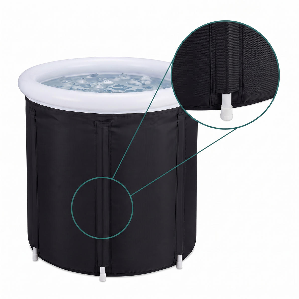 EISBADEWANNE Schwarz Weiß aufblasbar mit Thermodeckel 320 l - Schwarz, Kunststoff/Textil (75/75/75cm) - Relaxdays