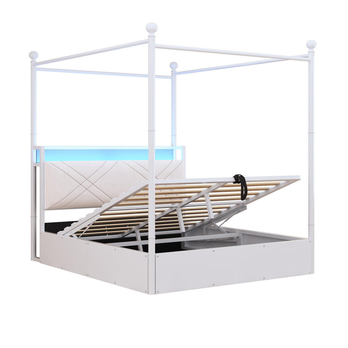 HIMMELBETT 140/190 cm DE-02087, in Weiß, mit Hydraulik, LED und USB-C - Weiß, Metall (140/190cm) - ComfortXL