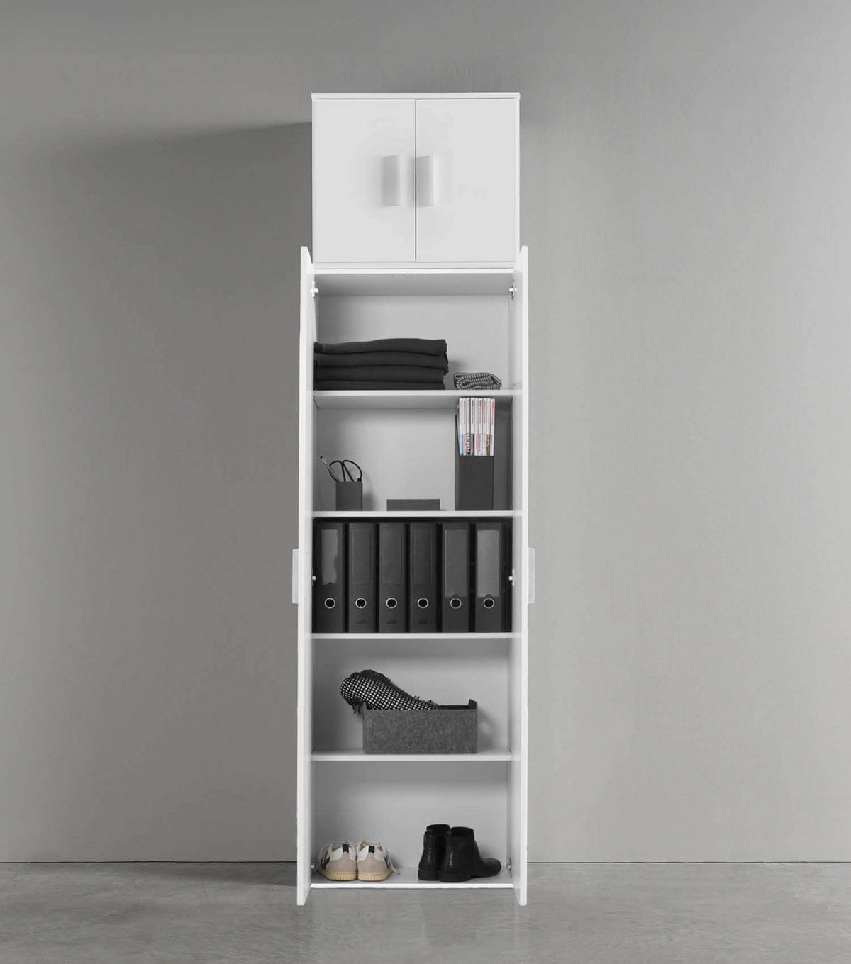 MEHRZWECKSCHRANK Der Extralange - Silberfarben/Weiß, Holzwerkstoff (60/230/34cm) - Mokebo