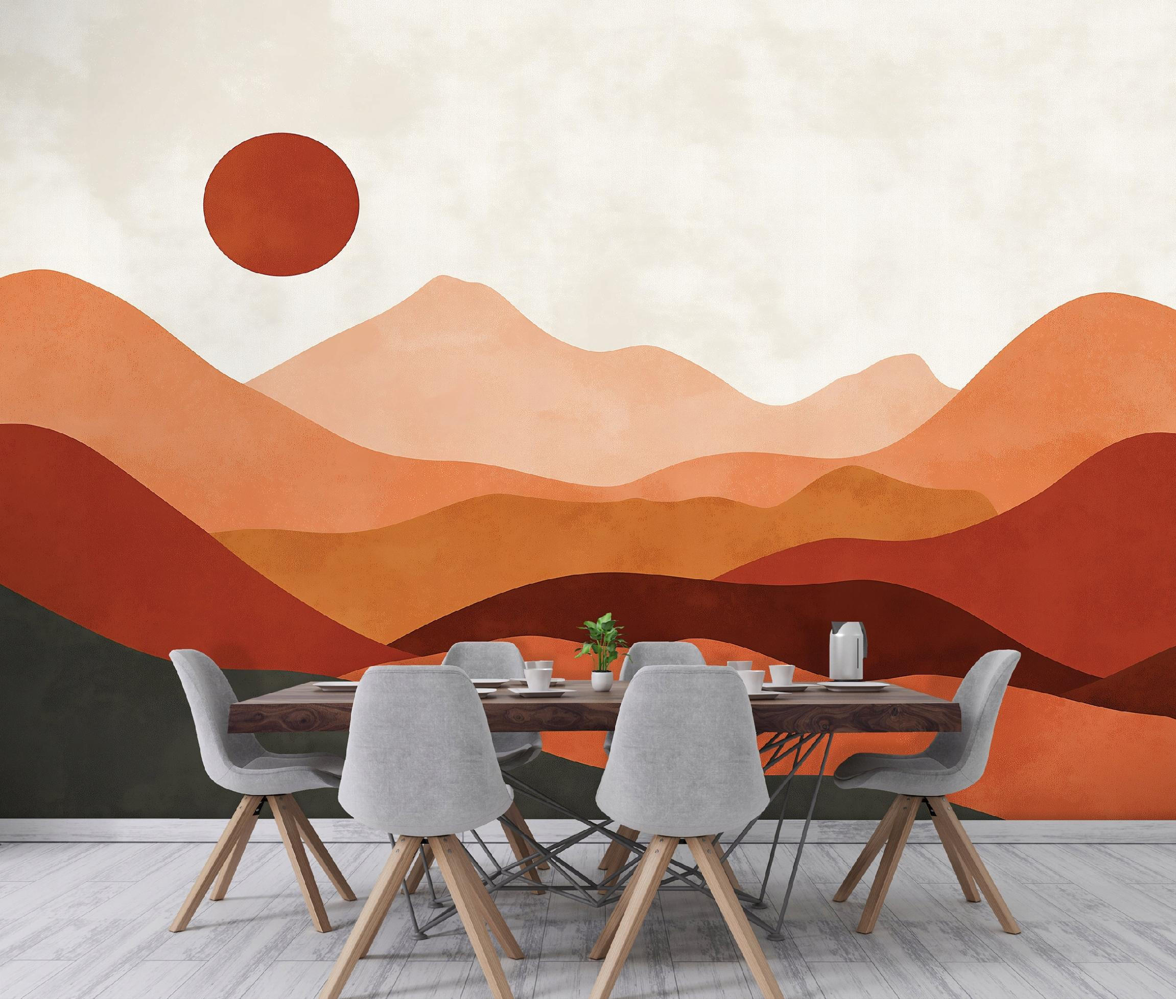FOTOTAPETE Art Deco Gebirge Orange 150x105 cm - Multicolor, Papier (150/105cm) - Wallarena
