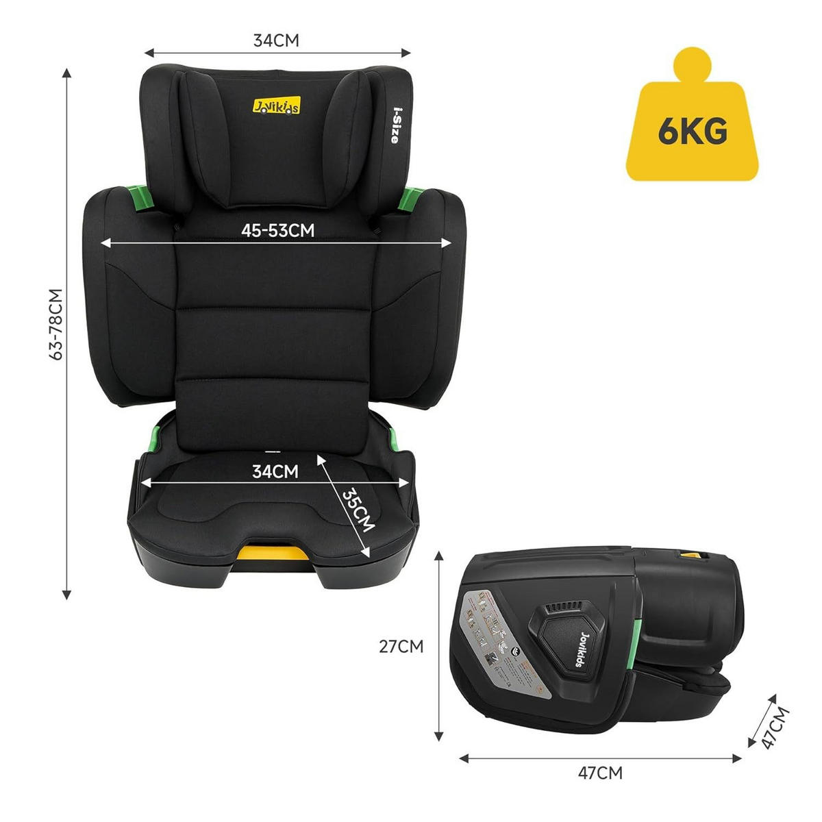 AUTOKINDERSITZ Faltbarer ISOFIX i-Size R129 verstellbare Rückenlehne - Schwarz, Textil (53/78/47cm) - BEXEVUE