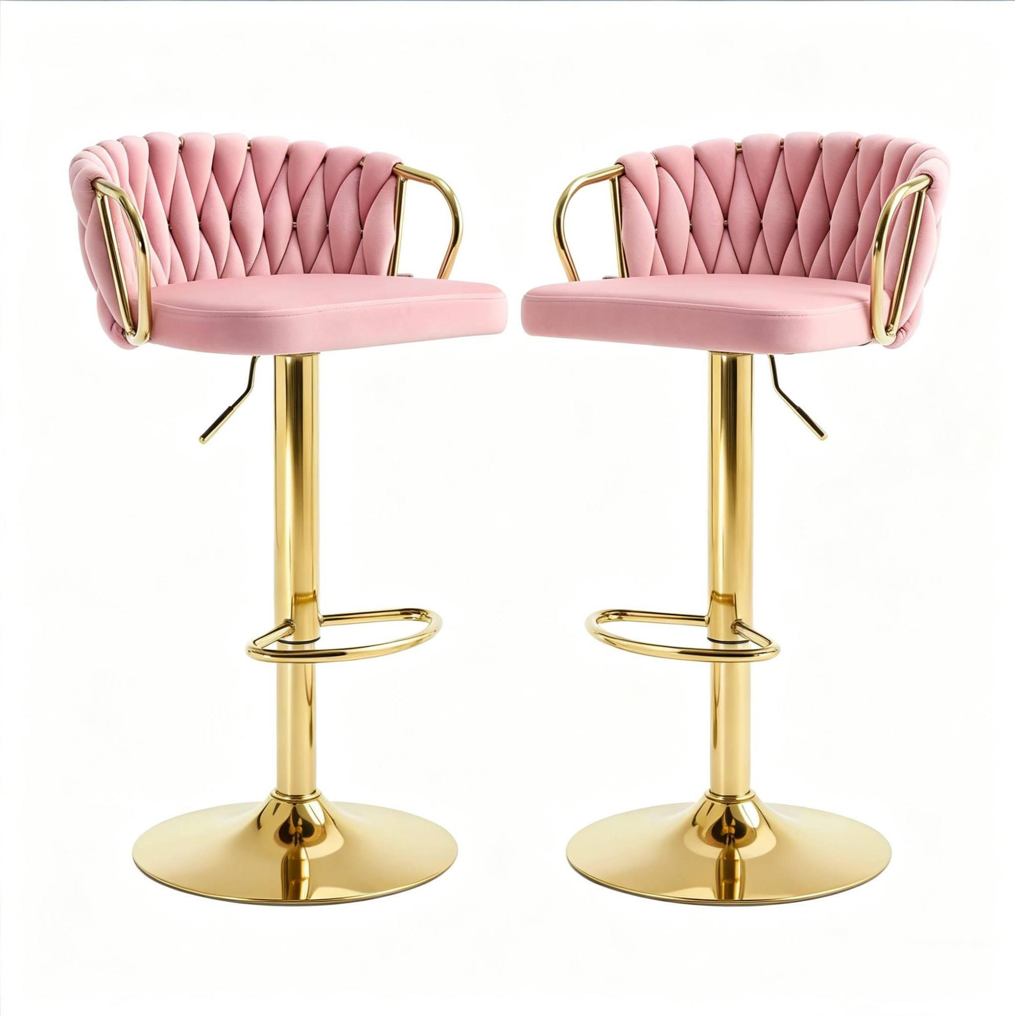 BARHOCKER höhenverstellbar 77-98 cm Samt Pink 2er-Set - Pink, Metall (49.5/98/50.51cm) - Meubliv