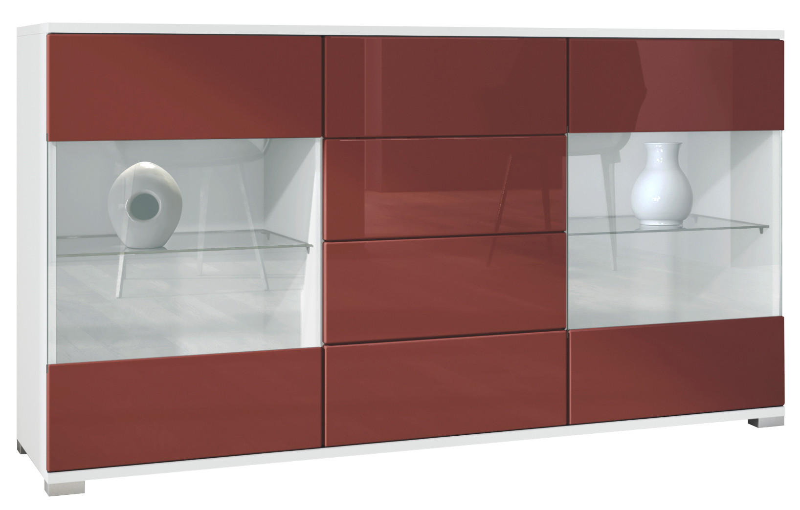 SIDEBOARD Bari Bordeaux Hochglanz - Bordeaux, Holzwerkstoff (138.5/75.5/35cm) - Vladon