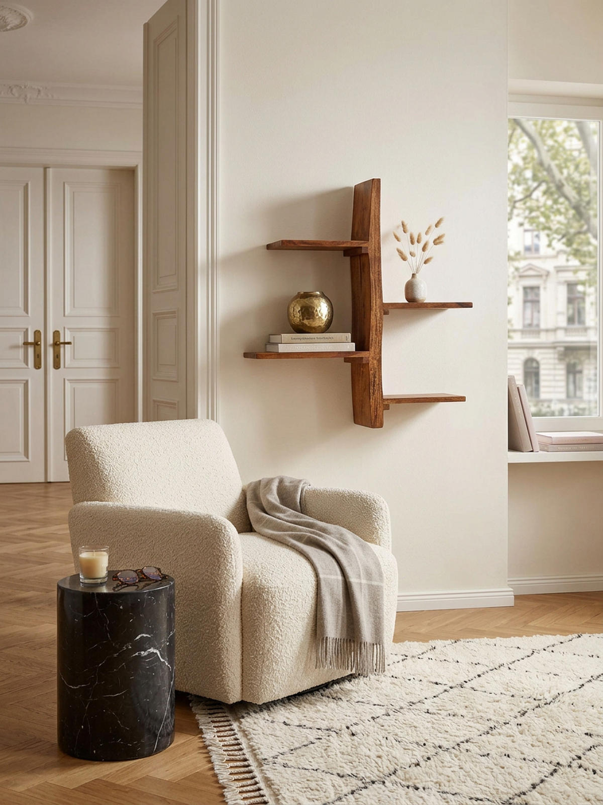 WANDREGAL Massivholz Baumform 58x60x15 cm mit 4 Ablagen - Braun, Holz (58/60/15cm) - KADIMA DESIGN