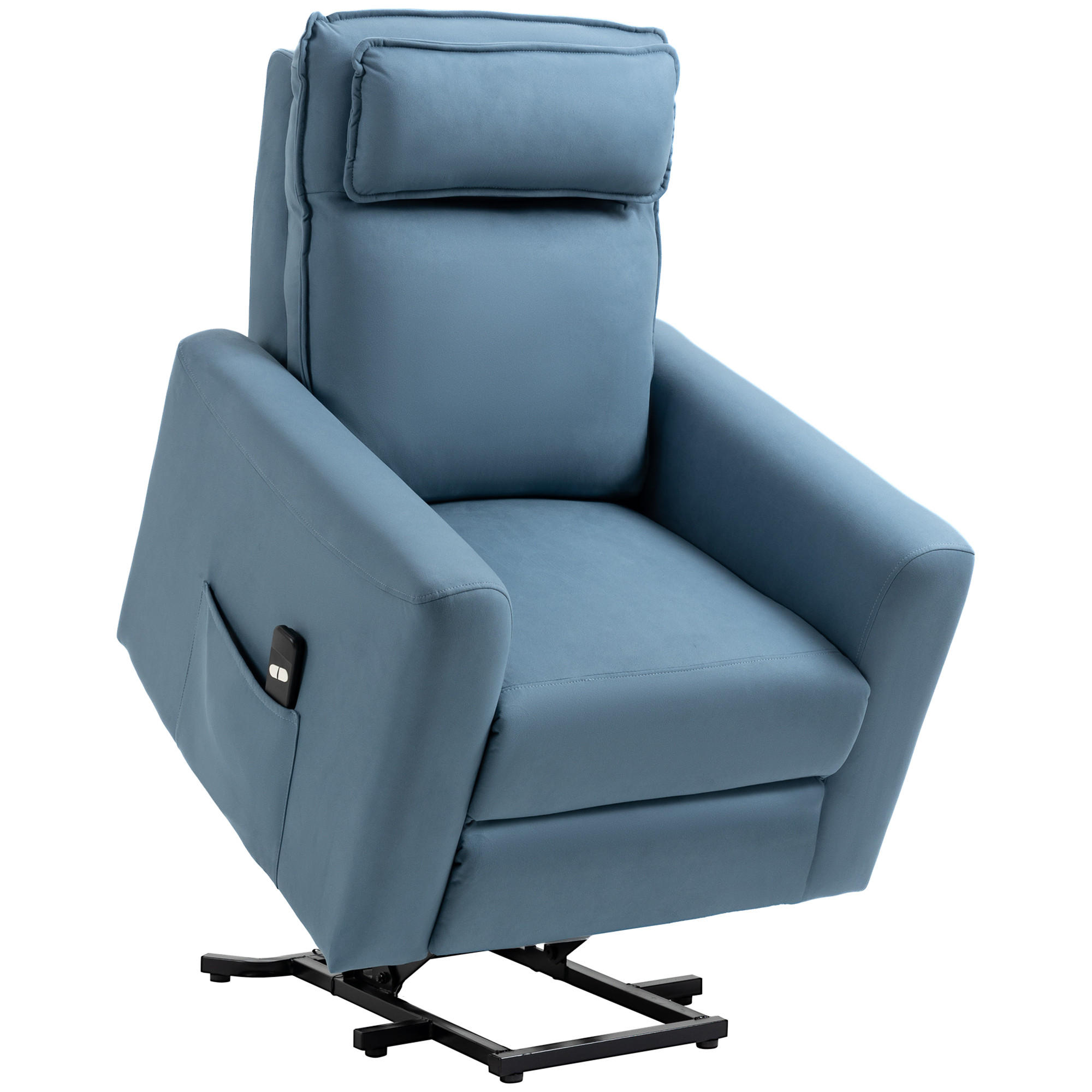 SESSEL mit Aufstehhilfe, Samt Stahl Blau - Blau, Textil (89.5/105/84cm) - HOMCOM