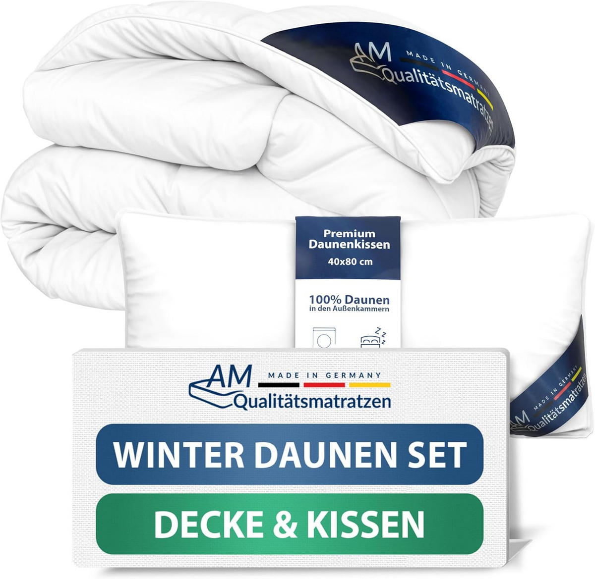BETTWAREN SET Daunen Winter 220/240cm, Kissen 40/80 cm - Weiß, Textil (220/240cm) - AM Qualitätsmatratzen