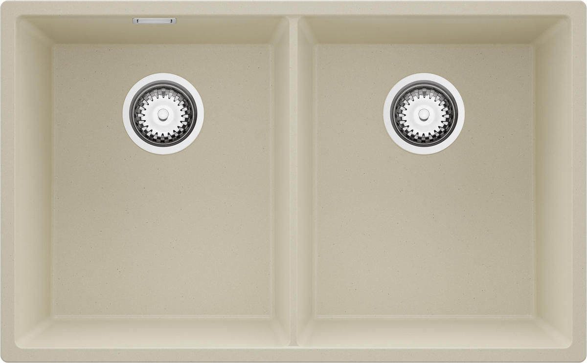 UNTERBAUSPÜLE GRANIT London Twin, 2-er set Beige 76/47 cm 2 Becken + Ablauf-Set ab 80er Unterschrank - Chromfarben/Beige, Kunststoff (76/20/47cm) - Primagran