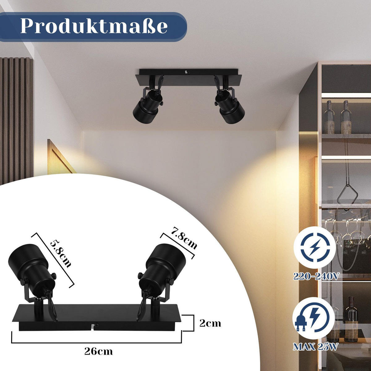 DECKENLEUCHTE Hitzebringer 28/7/10.5cm - Schwarz, Metall (28/7/10.5cm) - Nettlife