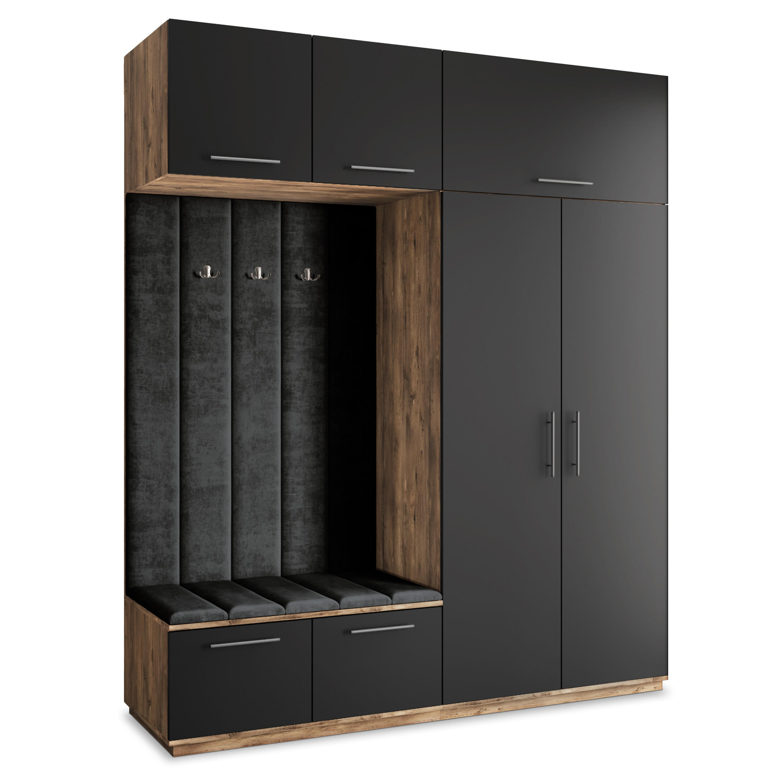Masseno Garderobenschrank Eiche, Schwarz, Schwarz 200x240x60 cm