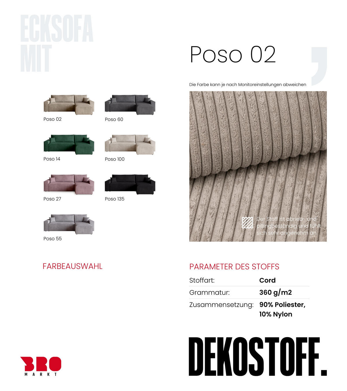ECKSOFA ADI mit Schlaffunktion Beige Cord - Beige, Textil (244/143cm) - Bromarkt