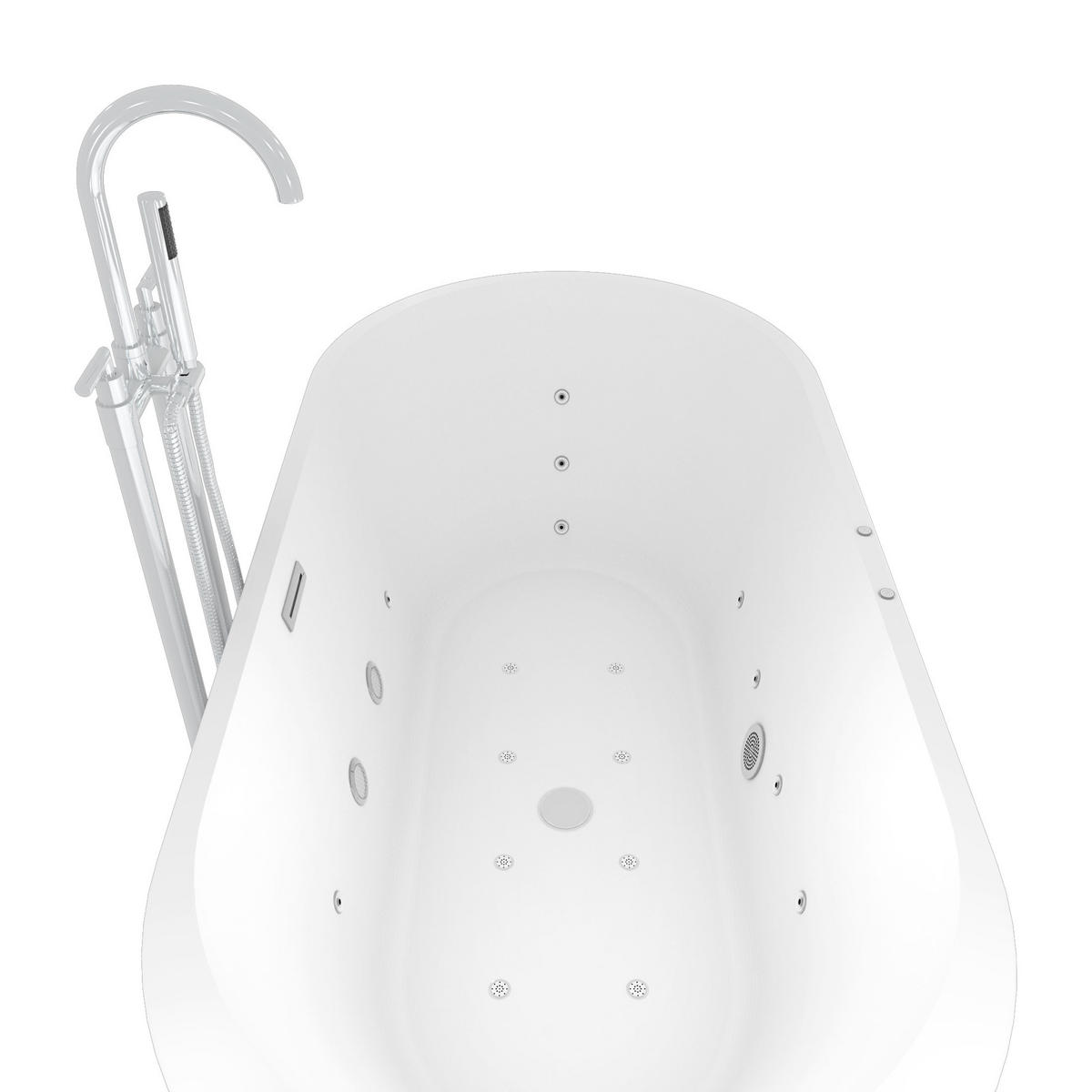 FREISTEHENDE Badewanne F26 170 Whirlpool Luft & Wasser Armatur AF03 - Weiß, Glas/Kunststoff (80/58/170cm) - AcquaVapore by Sandra Jentho