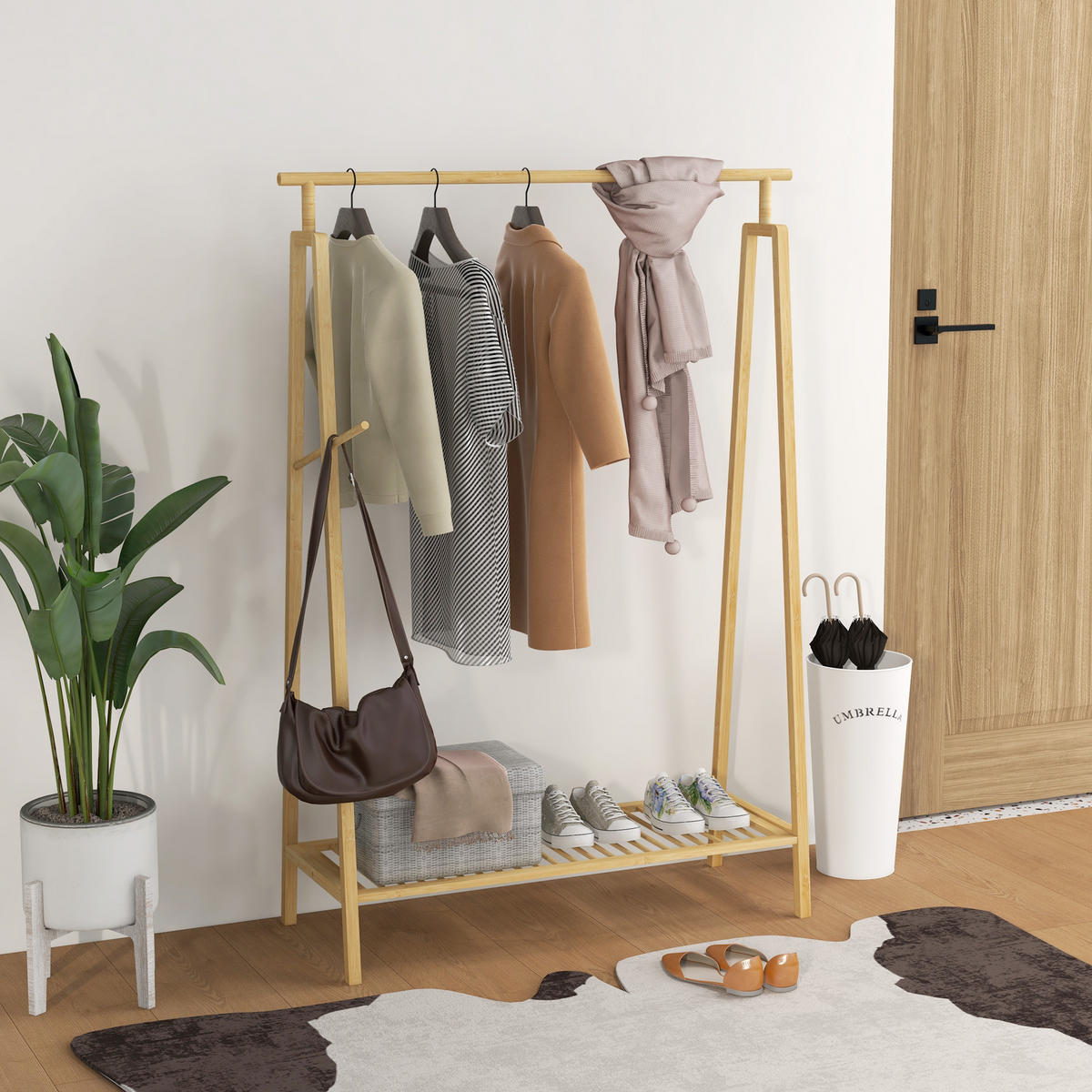 KLEIDERSTÄNDER aus Bambus 110/42/152 cm - Naturfarben, Holz (110/152/42cm)