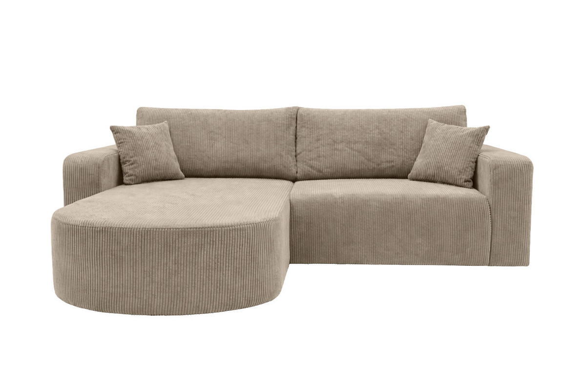 ECKSOFA Mit Schlaffunktion, Cordstoff Poso, Dunkelbeige, Links, ROUND ONE - Beige, Holz (244/175cm) - Kaiser Möbel