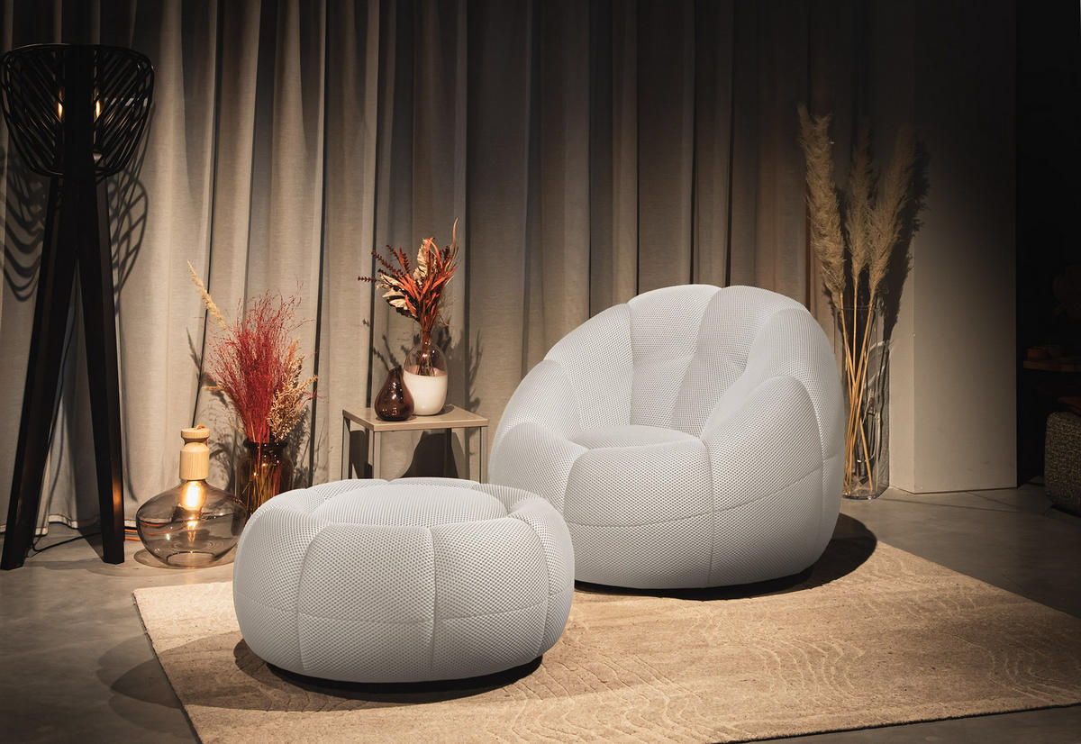 SESSEL UND POUF FIGO UND FAGO, ecru - Ecru, Holzwerkstoff/Textil (104/83/104cm) - Courtois Laville
