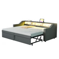 SCHLAFSOFA Ausziehbares 90/180/200 cm Dunkelgrau mit Multifunktionalem Staufach und LED-Licht - Dunkelgrau, Textil (90/200cm) - OKWISH
