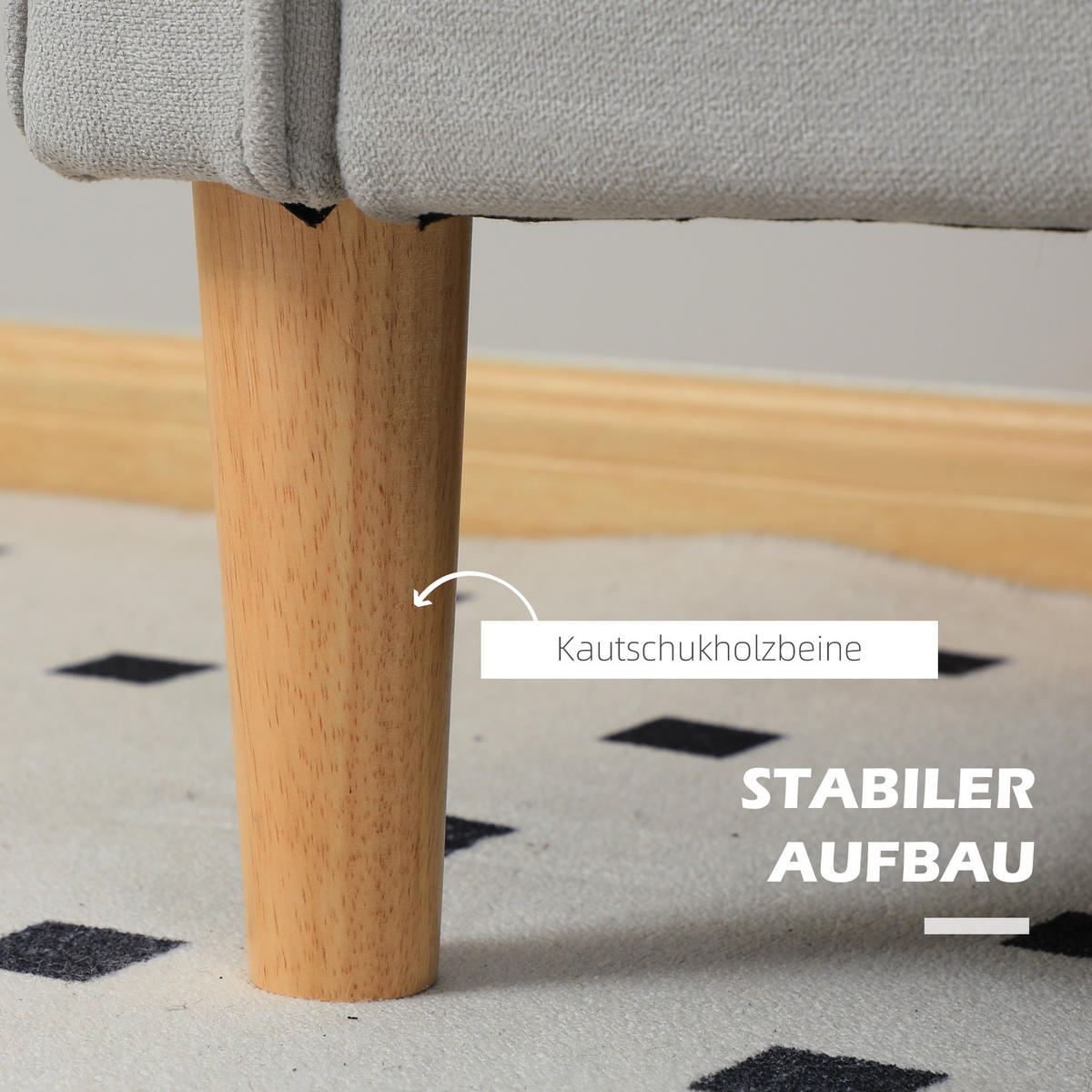 2 Sitzer Sofa, Couch mit Stauraum, Holzbeine, Gepolsterter Polstersofa, Hellgrau - Hellgrau/Naturfarben, Holz/Textil (62/78/117cm) - HOMCOM