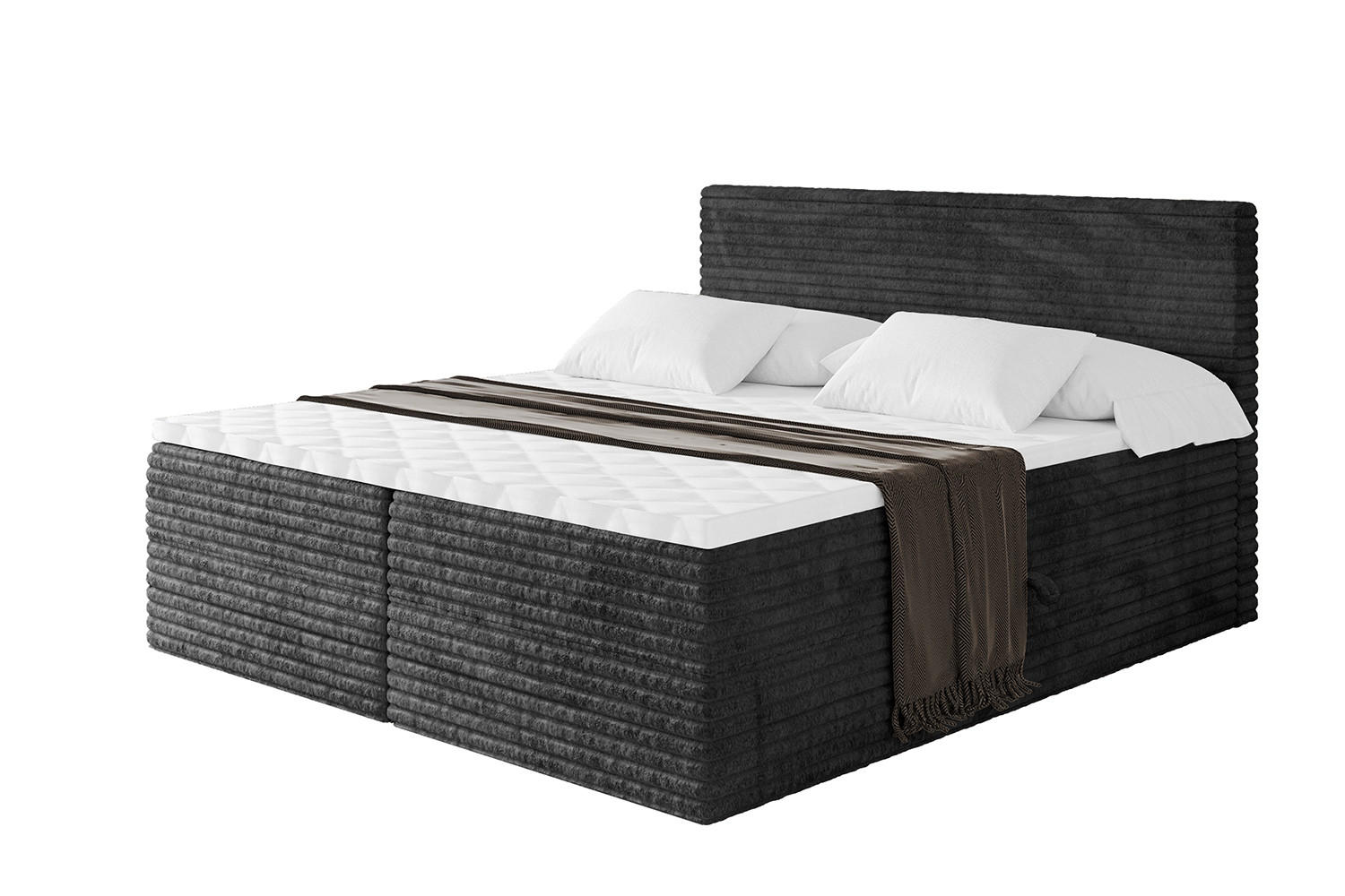 BOXBETT mit Matratze H4 und Lattenrost - TOLO-v1 - 160x200 Cord - Schwarz - Schwarz, Holzwerkstoff (160/200cm)