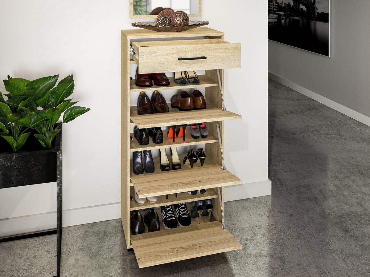SCHUHSCHRANK Caro Sonoma Eiche hell 60 / 34 / 126cm - Braun/Sonoma Eiche, Holz/Holzwerkstoff (60/126/34cm) - Feldmann-Wohnen
