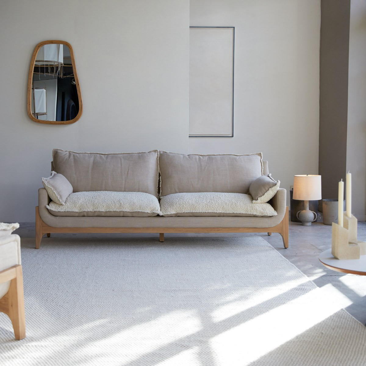 SOFA Woodnest Beige aus Stoff - Beige, Textil (216/77/93cm) - Tikamoon