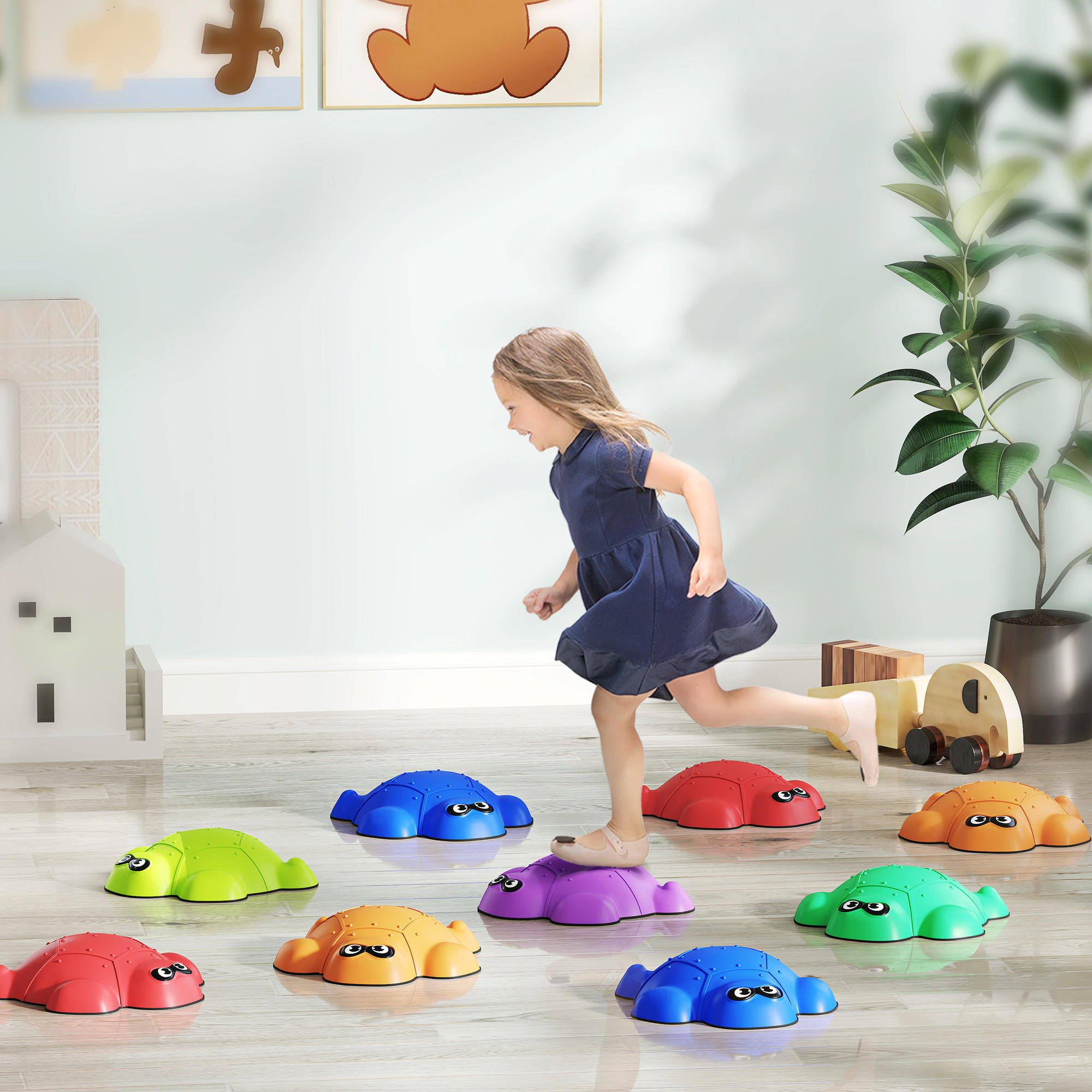FLUSSSTEINE, 9-tlg. Schildkrötenförmig Balanciersteine für 3-8 Jahre Kinder Bunt - Blau, Kunststoff (31/8.5/32cm) - AIYAPLAY