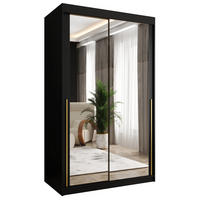 SCHIEBETÜRENSCHRANK mit Spiegel 120 cm Breite, Schwarz mit goldenem Griff - Goldfarben/Schwarz, Holzwerkstoff (120/200/62cm) - Home Collective