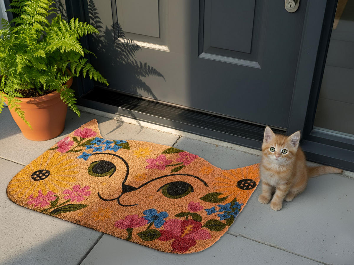 FUSSMATTE Bunt 60/90 cm Katze Kokosfasern Caliraya - Multicolor, Textil (60/90cm) - Beliani