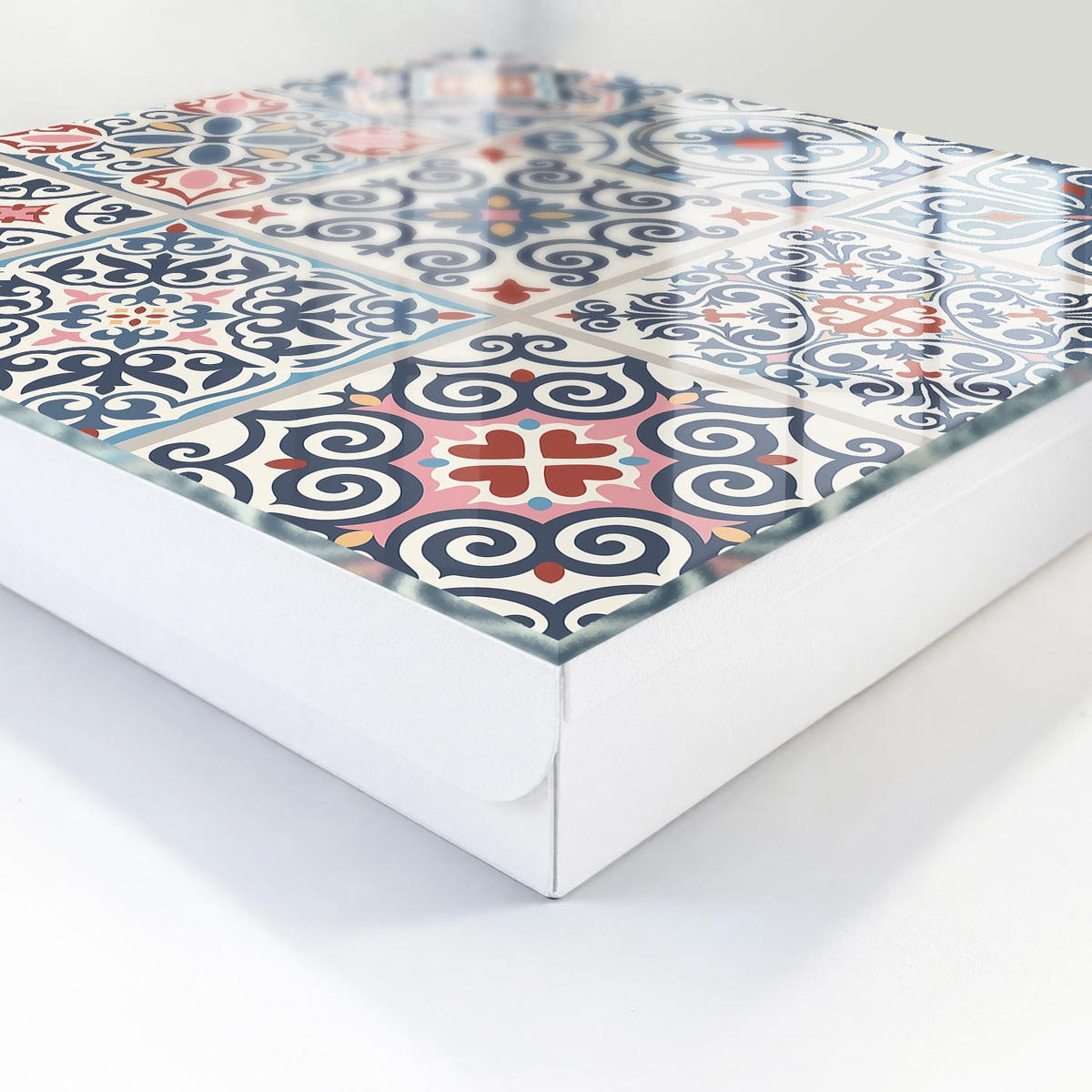 SCHLÜSSELBOX Weiß 30x30 cm – Türöffnung nach rechts - Mosaikmuster - Blau, Metall (30/30/5cm) - TULUP