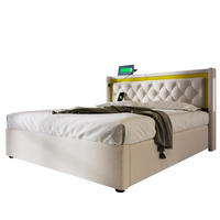 POLSTERBETT 140/200 cm mit LED, Bettkasten (Gasdruck), USB & Typ-C, Lattenrost inklusive,Beige - Beige, Textil (140/200cm) - Redom