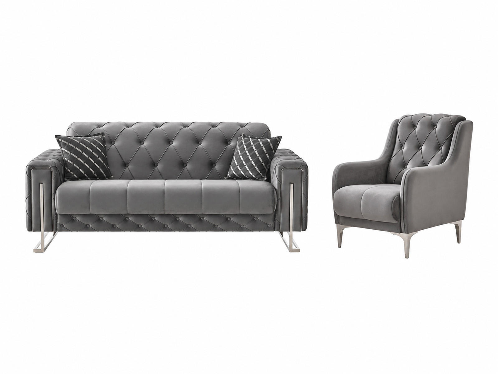 SITZGARNITUR Shimla, Grau Stellvariante 2+1 - Grau, Holzwerkstoff/Metall (160/80/100cm)