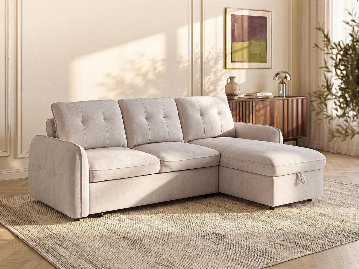 SCHLAFSOFA - 4 Personen - stoff - beige Pobava - Beige, Kunststoff/Textil (236/89/158cm) - Vente-Unique