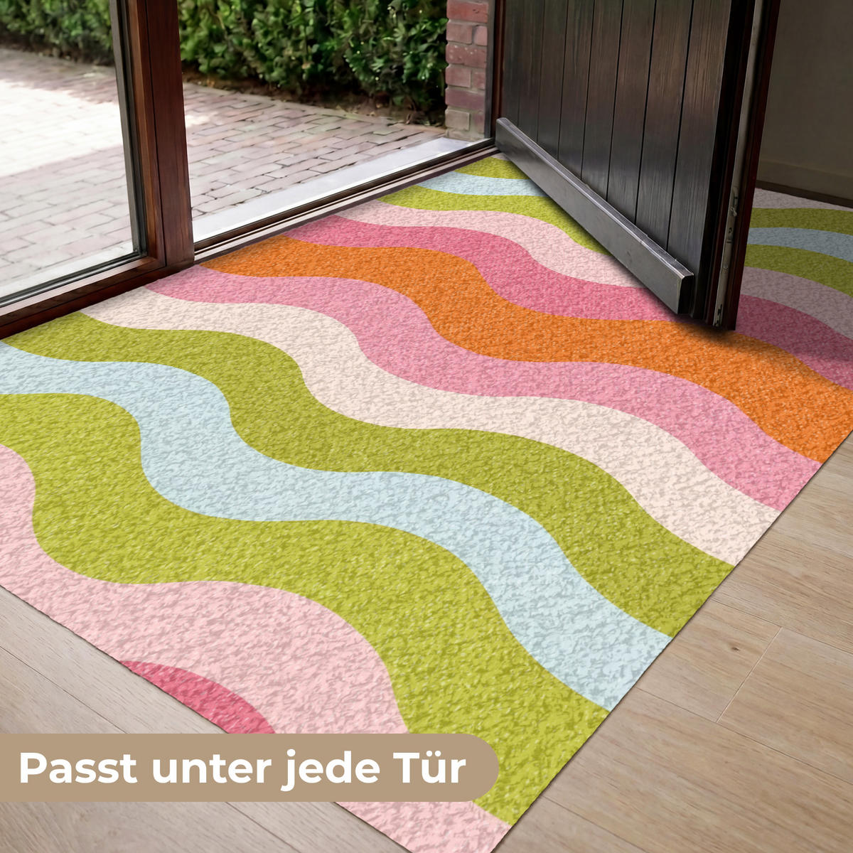 FUSSMATTE Bahnen - Wellen - Bunt - Vertikal Fußabtreter 150x90 cm - Multicolor, Kunststoff (150/90cm) - MuchoWow