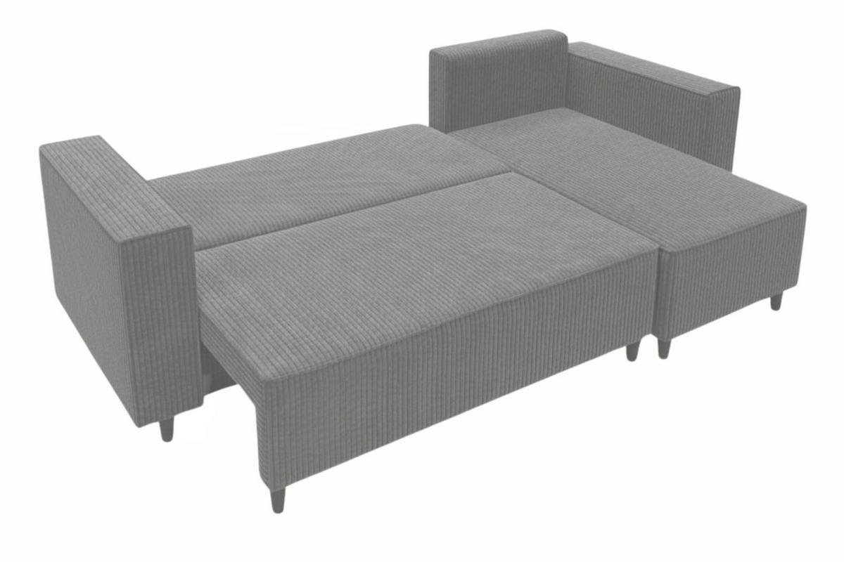 ECKSOFA RIO mit Schlaffunktion und Bettkasten, Farbe: Grau, Cordstoff, Ottomane Universal - Grau, Textil (249/142cm) - Marpur