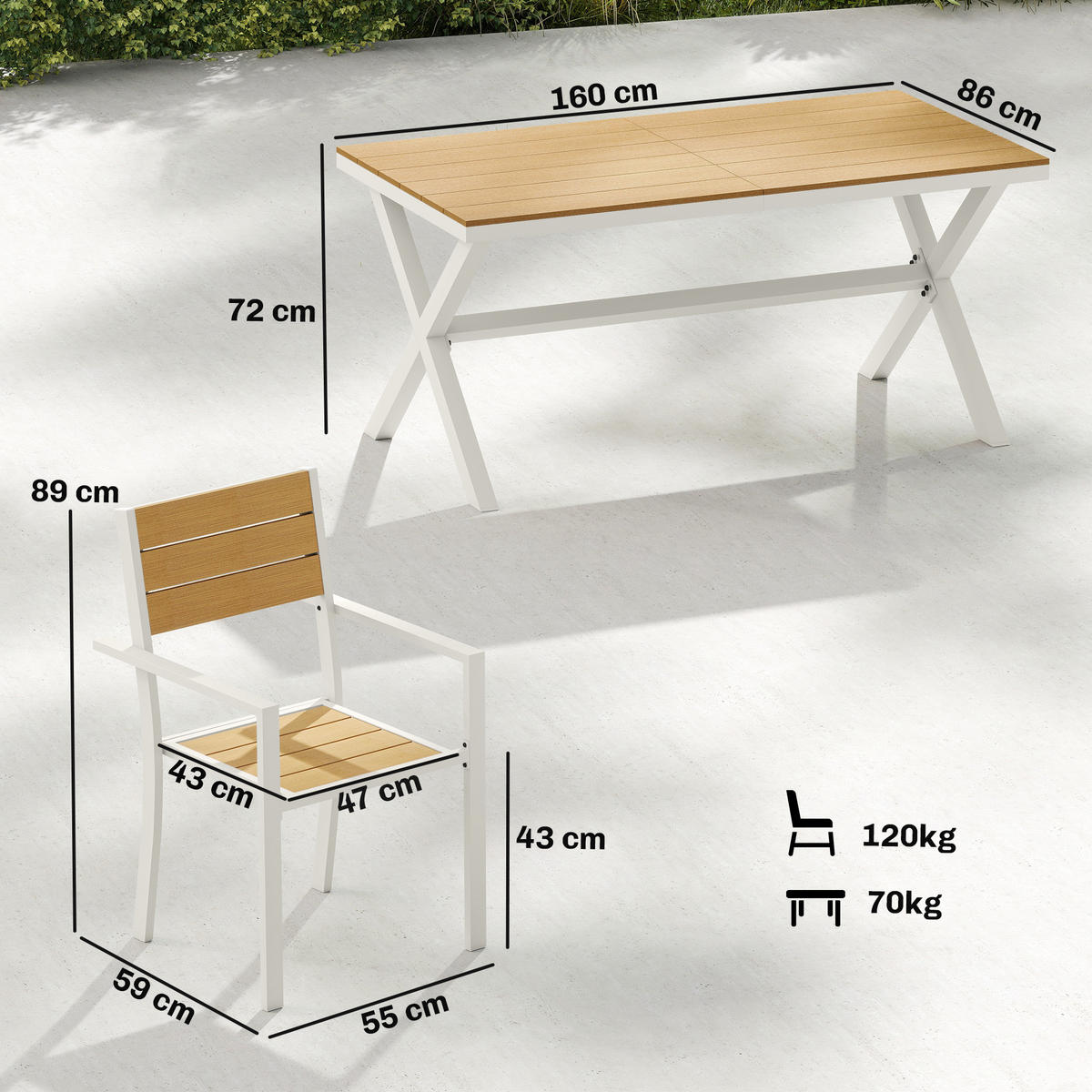 GARTENMÖBEL-SET Teakfarben 160.0/86.0/72.0cm - Teakfarben, Metall