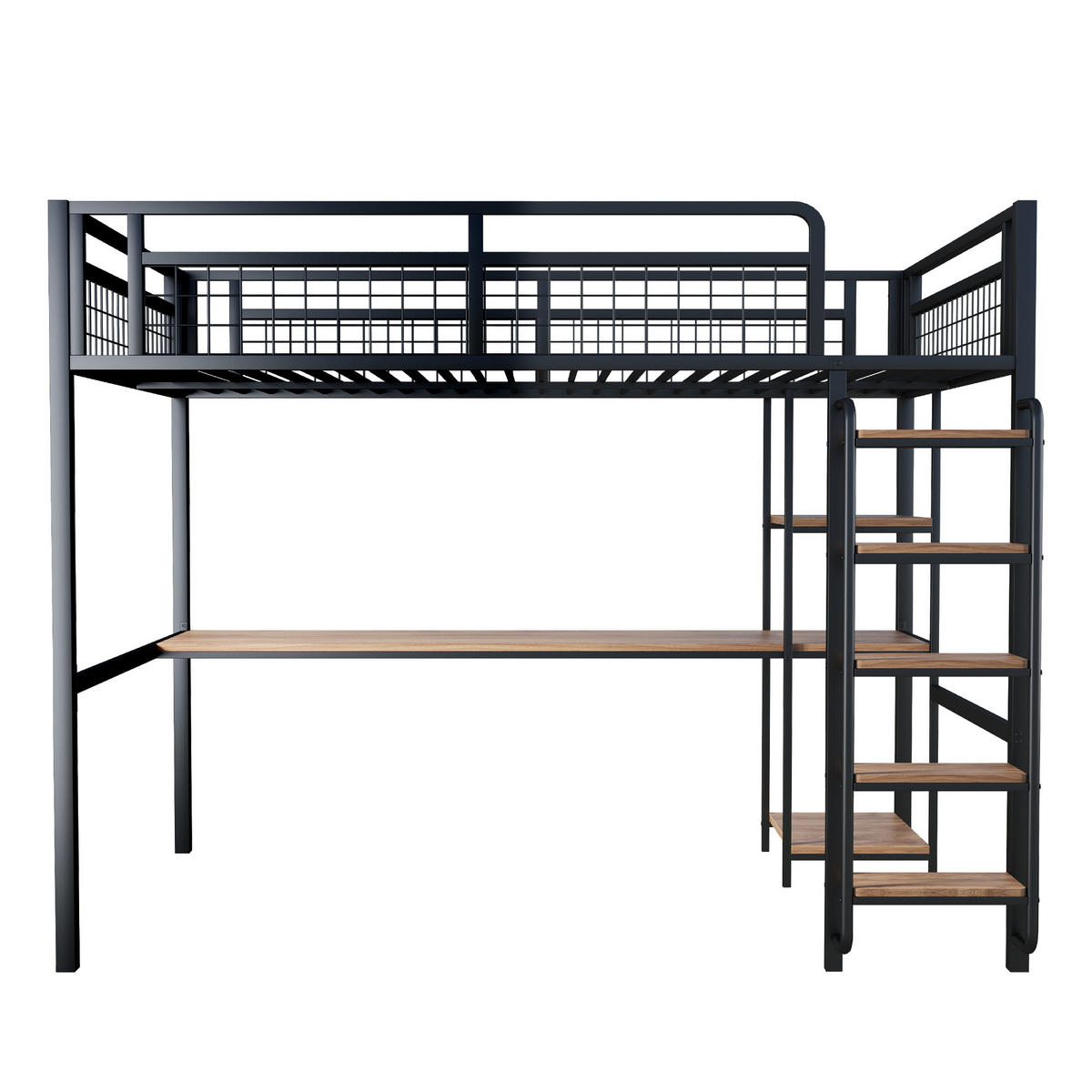 HOCHBETT 140/200 cm schwarz aus Metall mit Tisch und Regal - Schwarz, Metall (140/200cm) - OKWISH