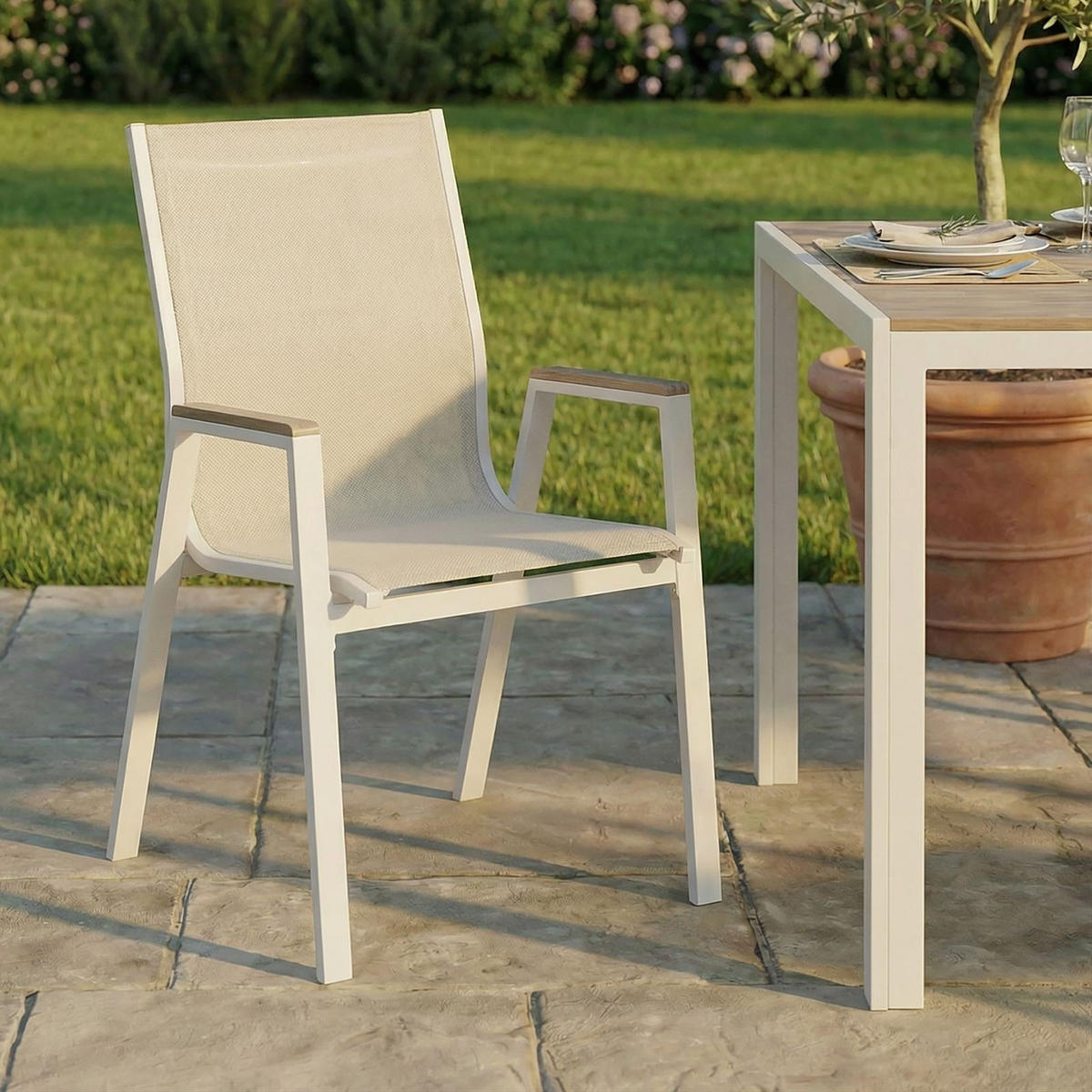 GARTENSTÜHLE MONDELLO 6er-Set beige, weiß - Beige, Metall (47/90/42cm) - IDIMEX