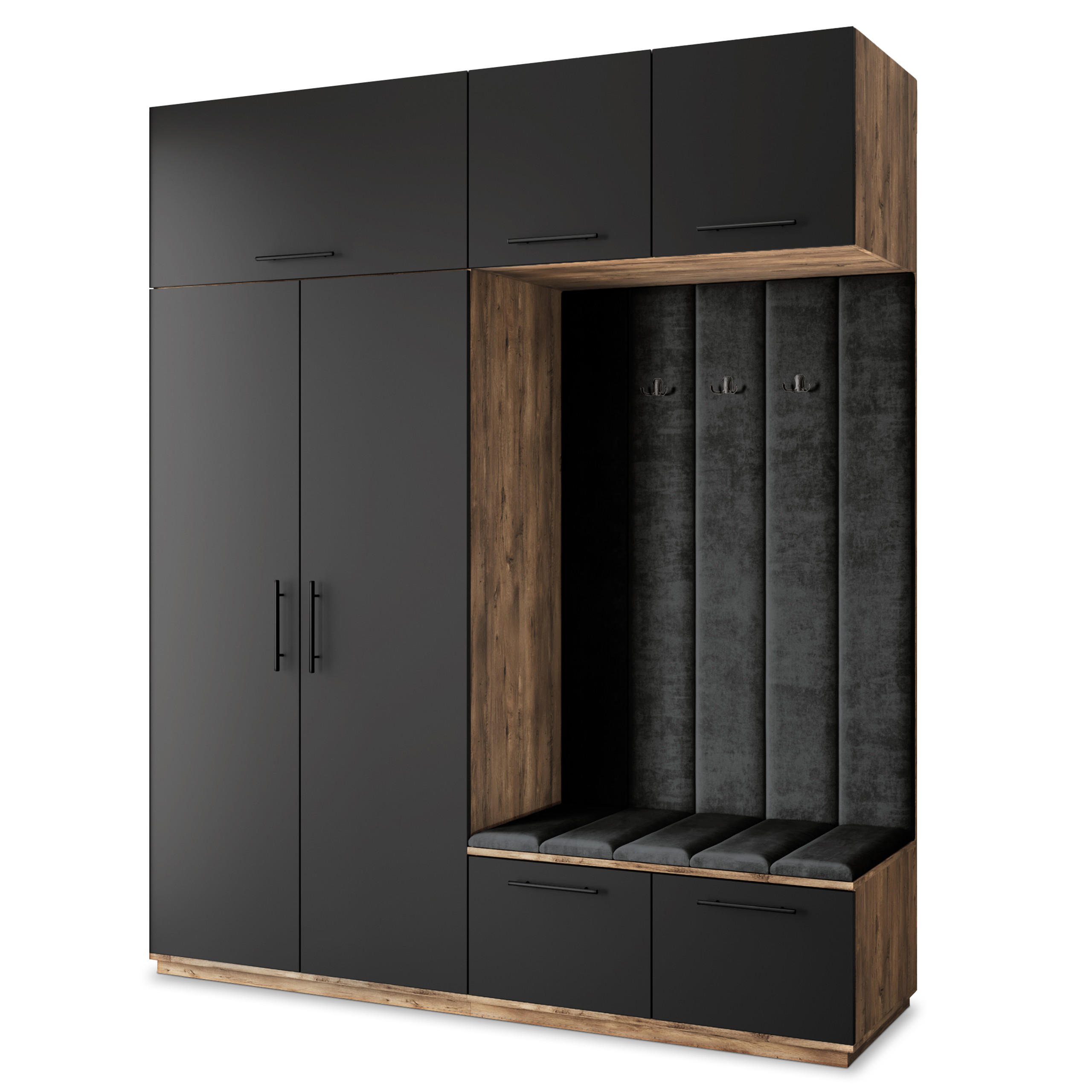 Masseno Garderobenschrank Eiche, Schwarz, Schwarz 200x240x60 cm
