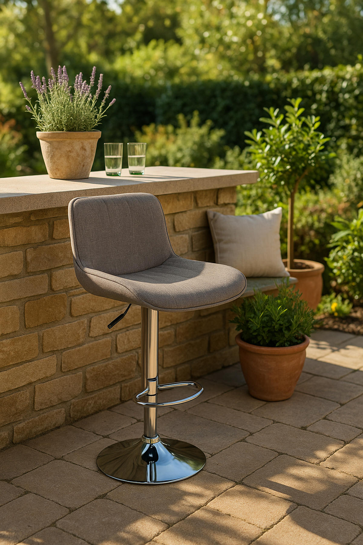 BARHOCKER Lento Gestell Metall in Chromoptik Stoff Grau - Chromfarben/Grau, Textil/Metall (50/108/50cm) - TPFLiving