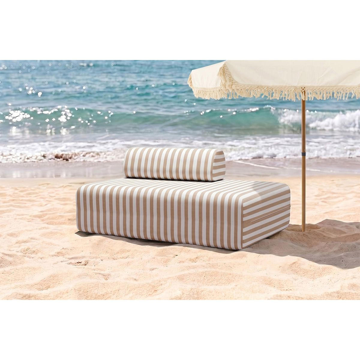 2-SITZER-GARTENSOFA mit Streifen, weiß und braun - Braun, Textil (95/70.5/148cm)
