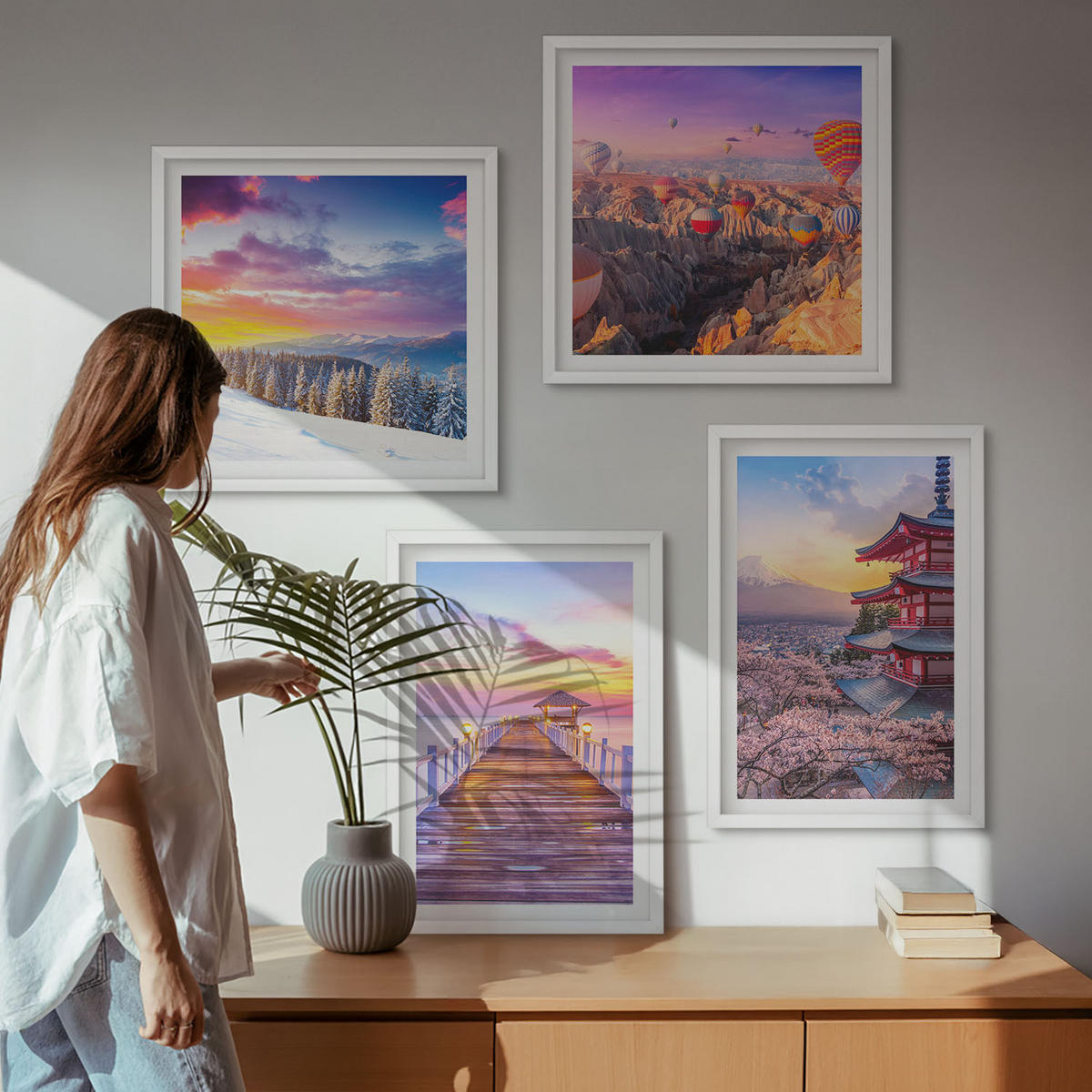 WANDBILDER 4er-Set - 50x50 cm & 40x60 cm Weißer Rahmen - Romantische Himmelslandschaften - Weiß, Kunststoff (50/50cm) - ArtPrintCave