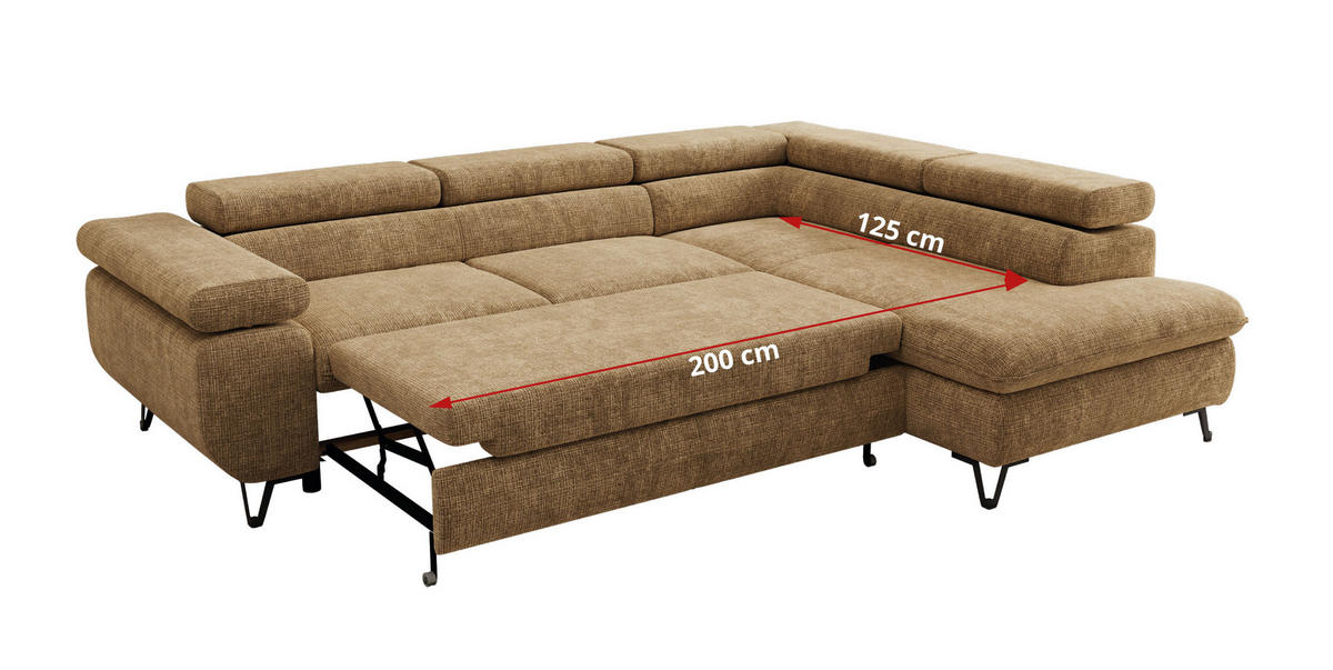 ECKSOFA PABLO L Hellbraun Schenille grob gewebt - Rechts Seite - Hellbraun/Schwarz, Textil/Metall (273/208cm) - MKS
