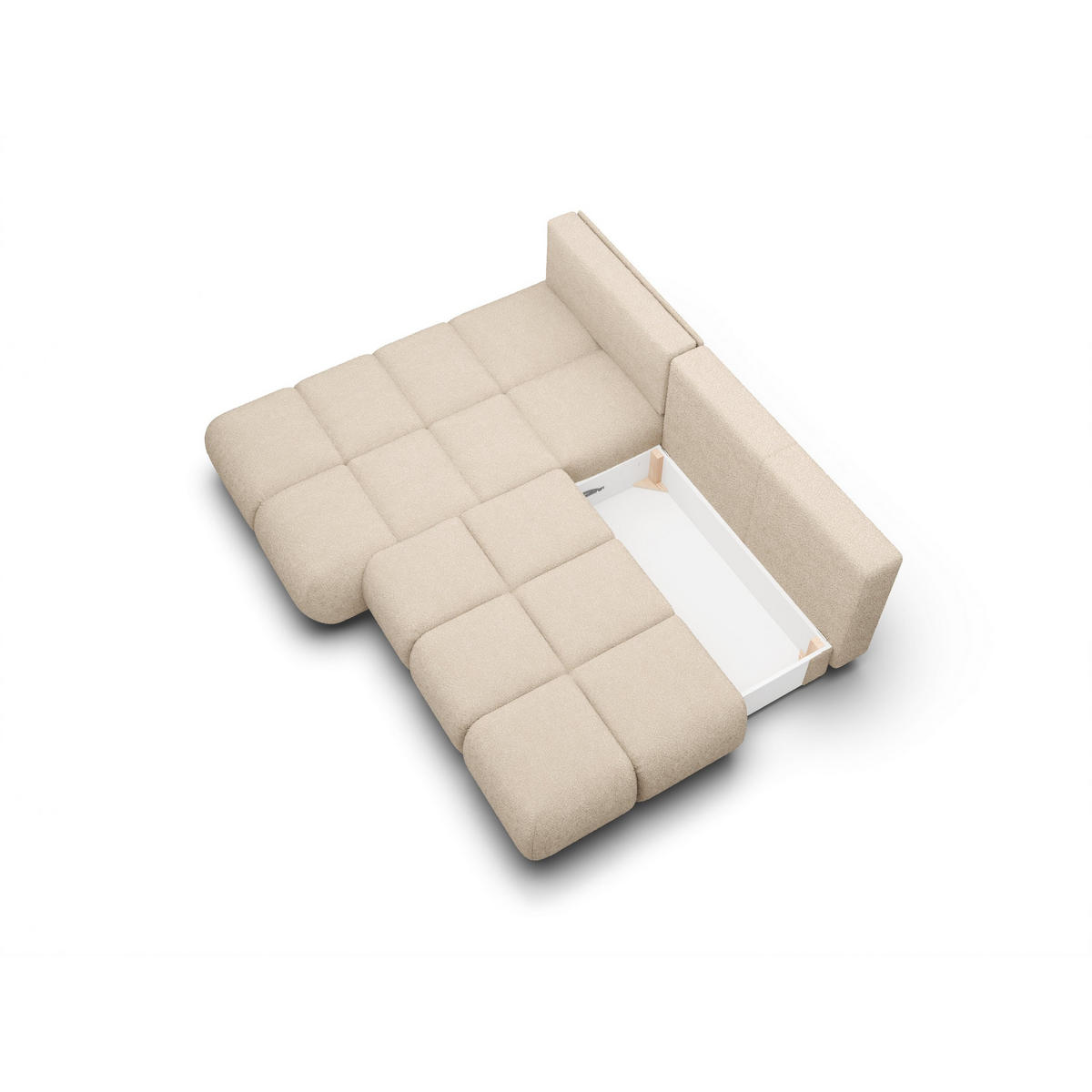 ECKSOFA CORSO L-S Beige Boucle-Stoff mit Schlaffunktion - Beige, Holz (230/177cm) - MASSENO