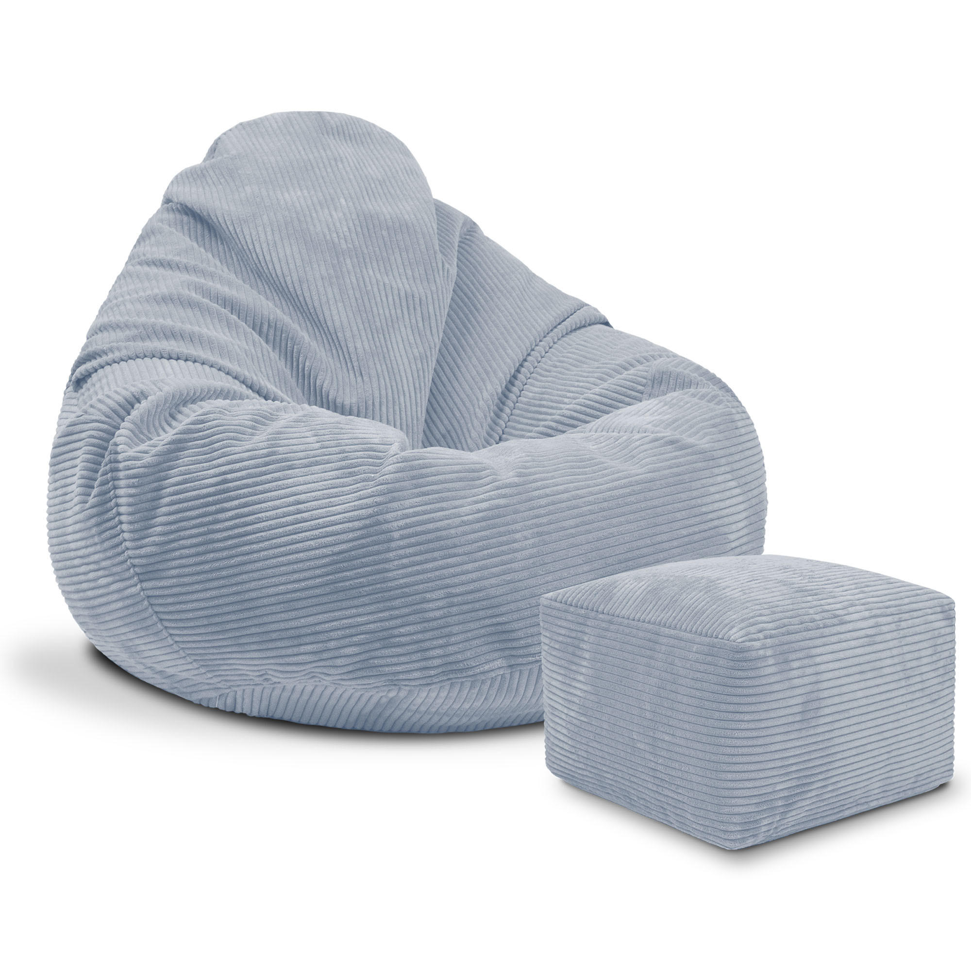 SITZSACK PARADISE MIT FUßSTÜTZE Kordsamt 2-tlg Baltic Sea M - Blau/Hellblau, Textil (90/100/90cm) - Dreamroots