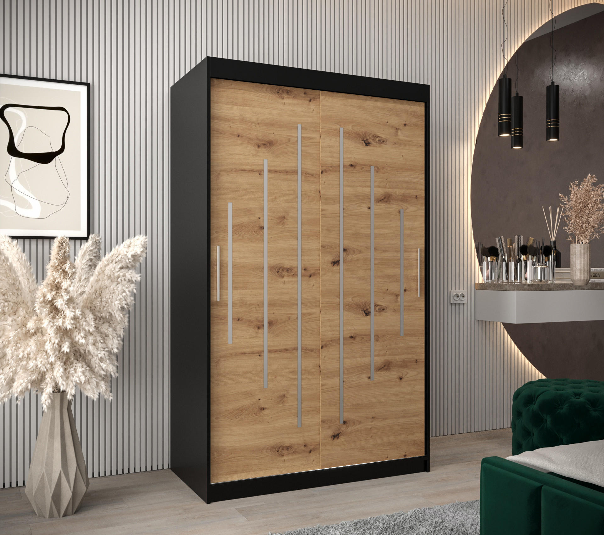 SCHWEBETÜRENSCHRANK 200/120/62 2-türig - Silberfarben/Schwarz, Holz/Kunststoff (120/200/62cm) - Abiks Möbel