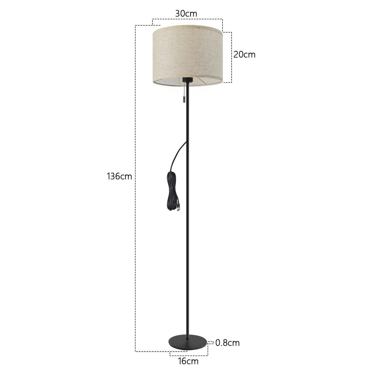 LED-STEHLAMPE Yamamoto 136/16/30cm - Schwarz, Metall (136/16/30cm) - Nettlife