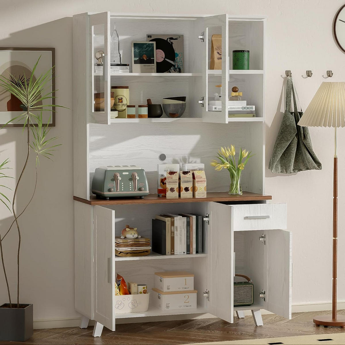 SIDEBOARD Weiß, 5 Türen, 1 Schublade, modernes Design - Weiß, Holz (114/190/33cm)