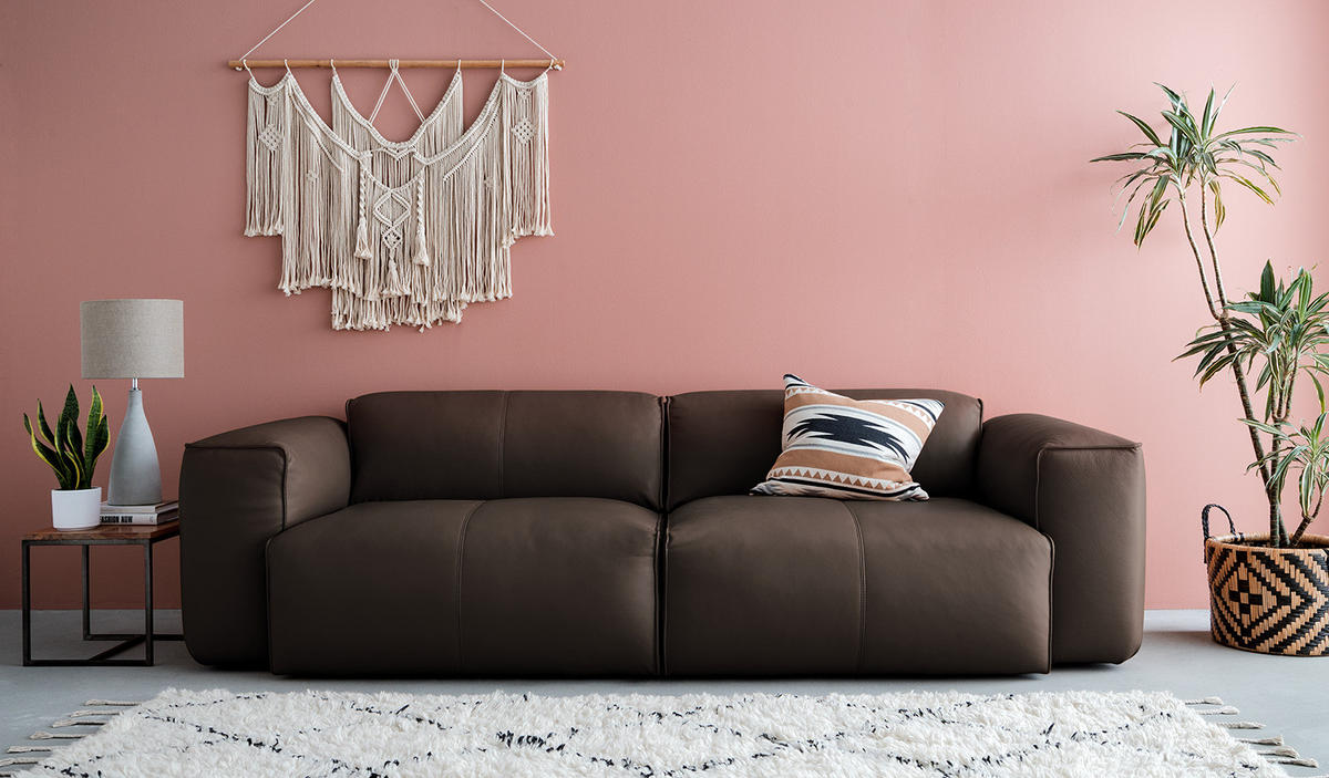 3-SITZER SOFA - Dunkelbraun/Schwarz, Leder (251/71/102cm) - home24